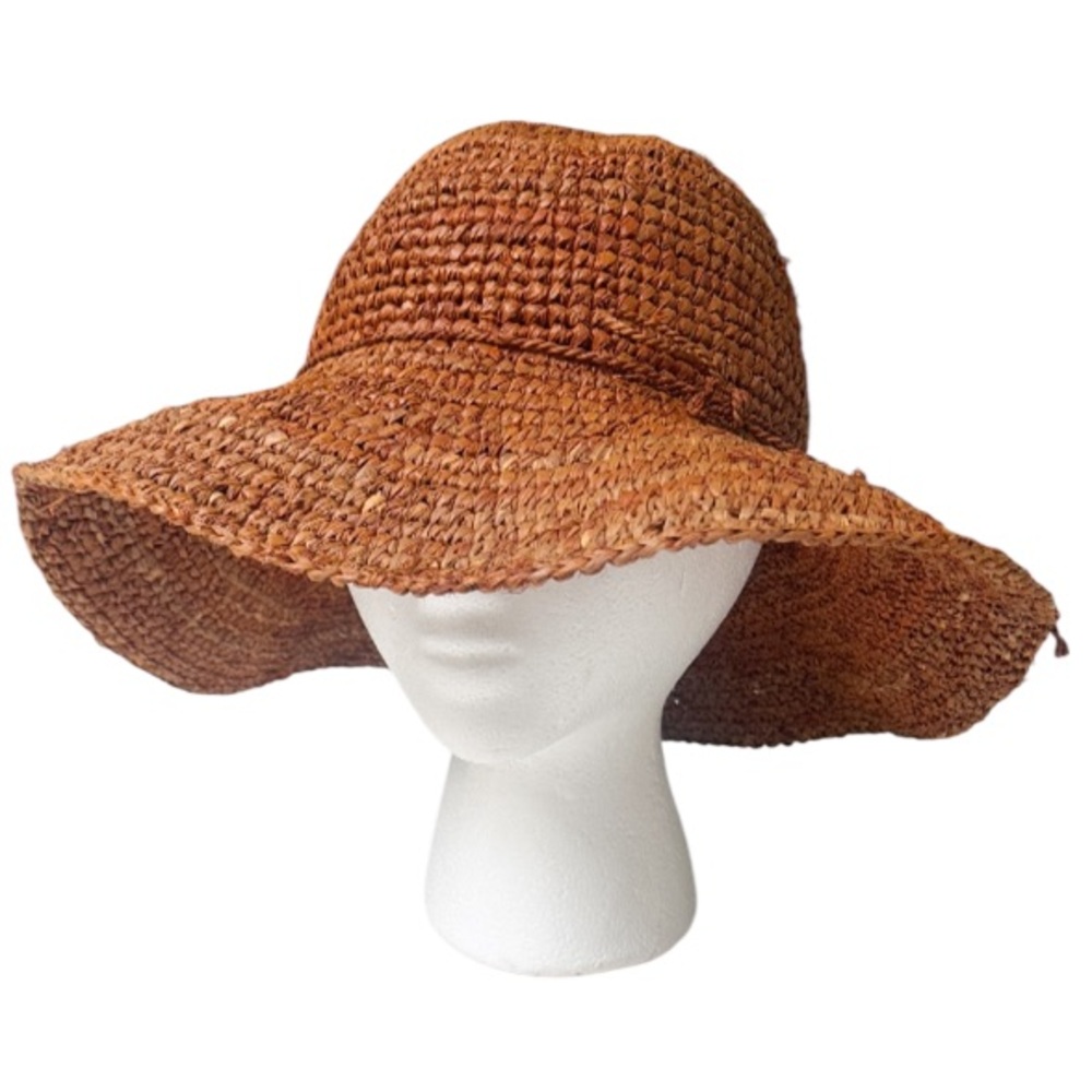Tropical Trends brown woven natural straw wide brim floppy sun hat one size